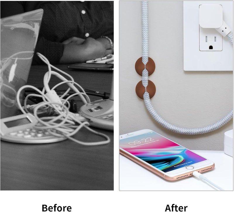 Flezoo Cord Holder Cable Clips, 12PCS Coffee Adhesive Cord Organizer Charger Holder Wire Management Keeper for Nightstand, Desk, Office or Mouse - Image 5